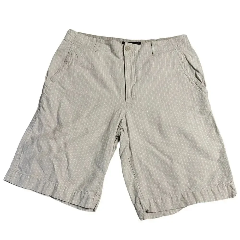 Banana Republic beige striped flat front linen blend shorts size waist 34”